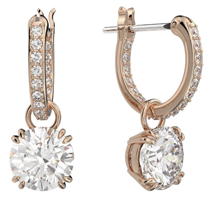Swarovski Constella Round Cut Drop Earrings, Rose Gold Tone