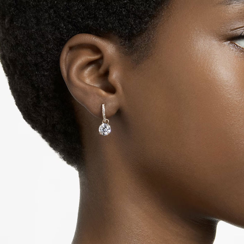 Swarovski Constella Round Cut Drop Earrings, Rose Gold Tone