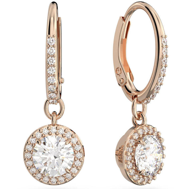 Swarovski Constella Round Cut Pave Drop Earrings, Rose Gold Tone