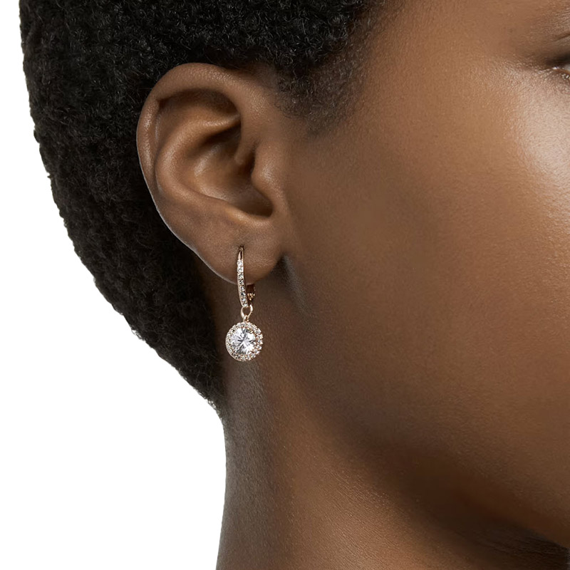 Swarovski Constella Round Cut Pave Drop Earrings, Rose Gold Tone