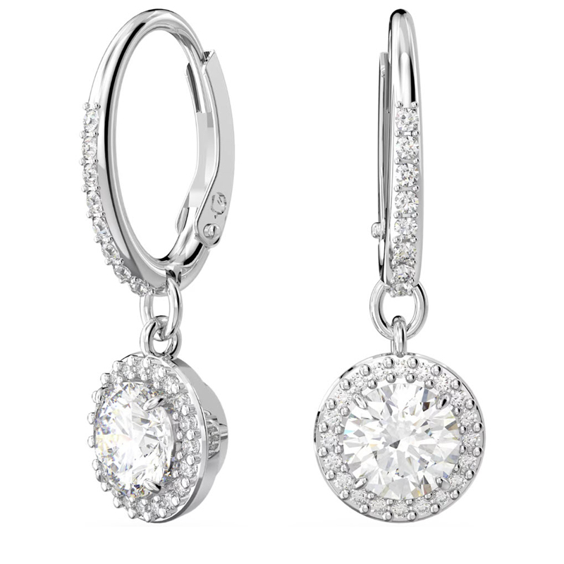 Swarovski Constella Round Cut Pave Drop Earrings, White Rhodium Plated