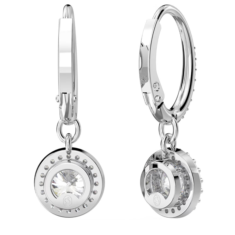 Swarovski Constella Round Cut Pave Drop Earrings, White Rhodium Plated