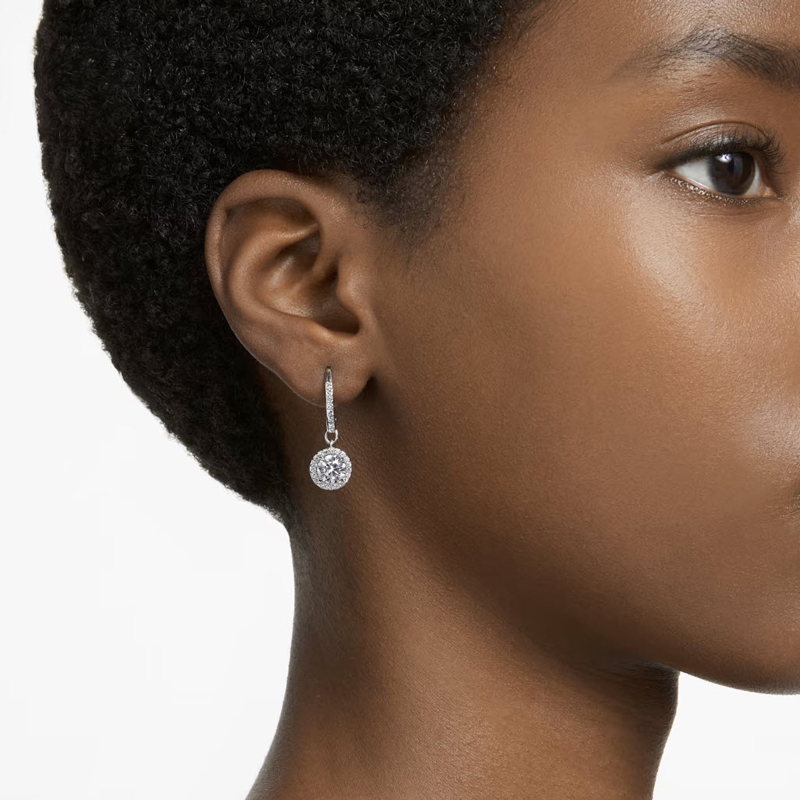 Swarovski Constella Round Cut Pave Drop Earrings, White Rhodium Plated