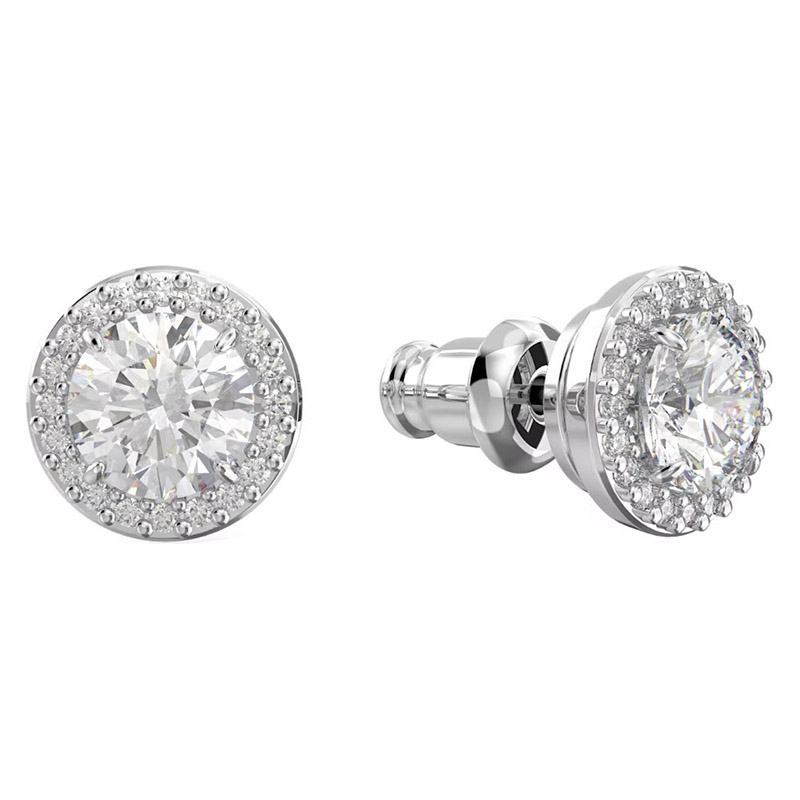 Swarovski Constella Round Cut Pave Stud Earrings, White Tone