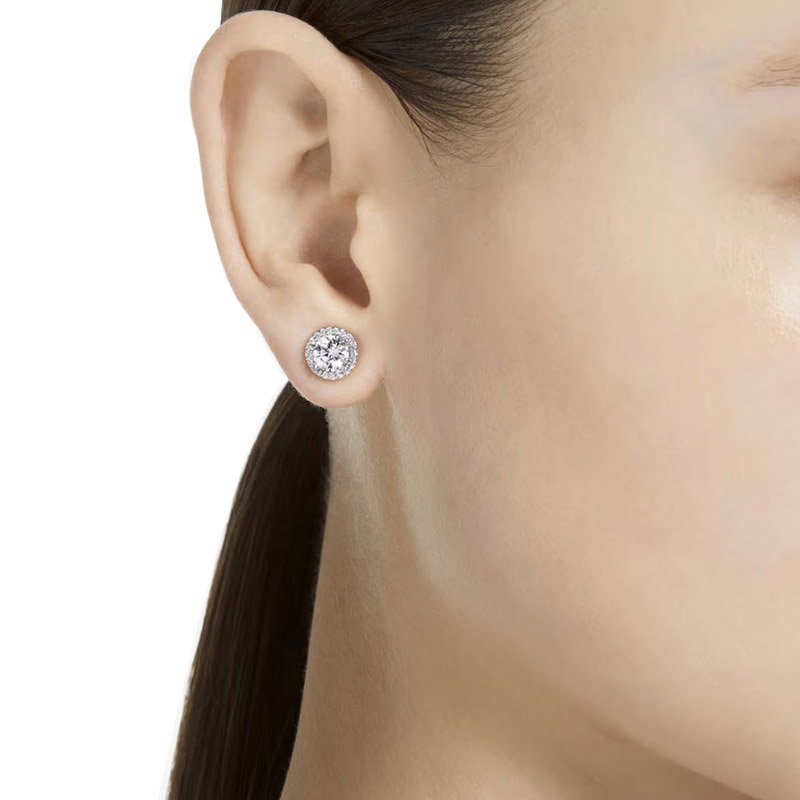 Swarovski Constella Round Cut Pave Stud Earrings, White Tone