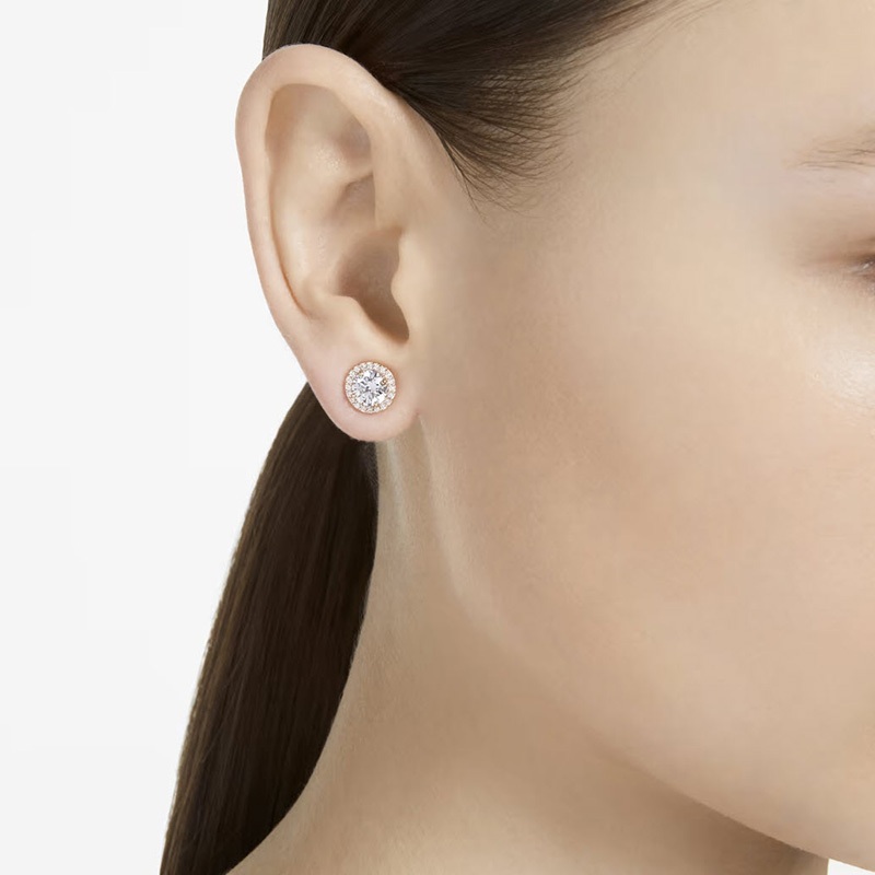 Swarovski Constella Round Cut Pave Stud Earrings, White and Rose Gold Tone Plated