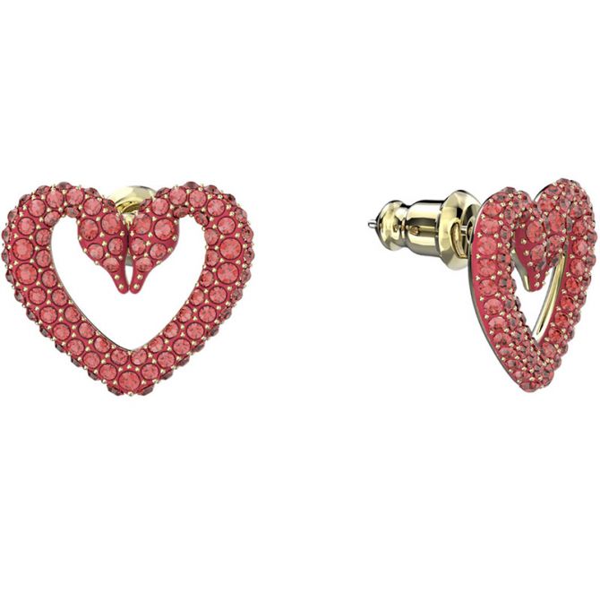Swarovski Una Heart Extra Small Stud Earrings, Red and Yellow Gold Tone