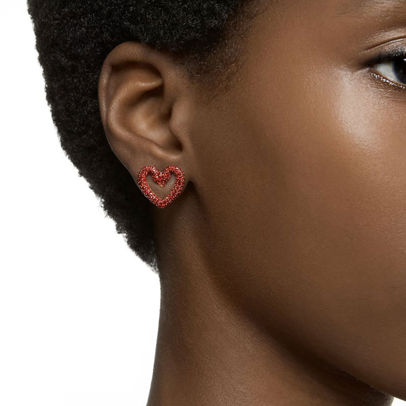 Swarovski Una Heart Extra Small Stud Earrings, Red and Yellow Gold Tone