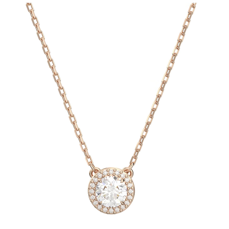 Swarovski Constella Round Cut Pave Pendant Necklace, White and Rose Gold Tone Plated