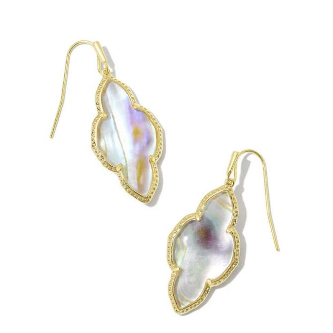 Kendra Scott Abbie Gold Tone Drop Earrings in Iridescent Abalone