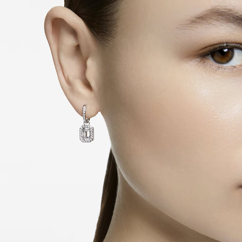 Swarovski Millenia Octagon Cut Drop Earrings, White and Rhodium Plated