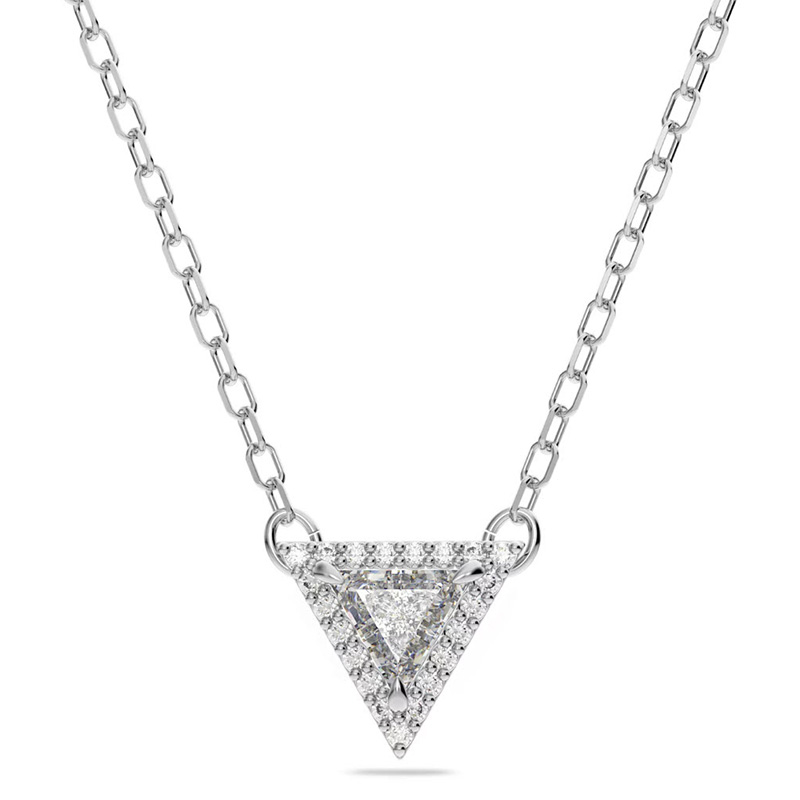 Swarvoski Ortyx Triangle Cut Pendant Necklace, White and Rhodium Plated