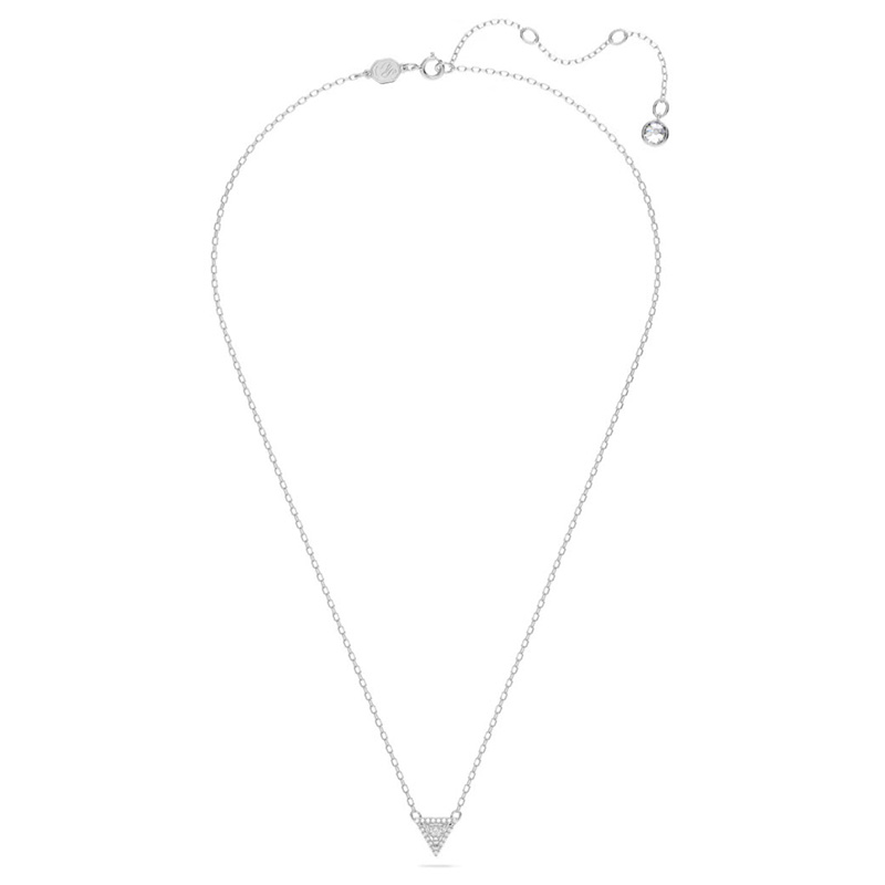 Swarvoski Ortyx Triangle Cut Pendant Necklace, White and Rhodium Plated