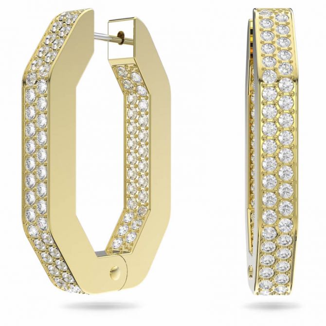 Swarovski Octagon Shape Dextera Yellow Gold Tone Plated Hoop Earrings, Medium