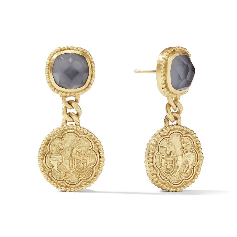 Julie Vos Trieste Coin Statement Earrings, Iridescent Charcoal Blue