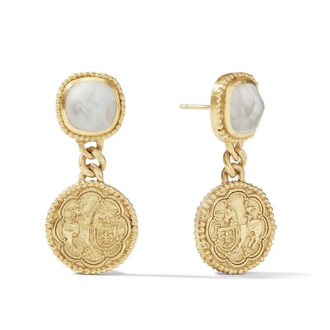 Julie Vos Trieste Coin Statement Earrings, Iridescent Clear Crystal