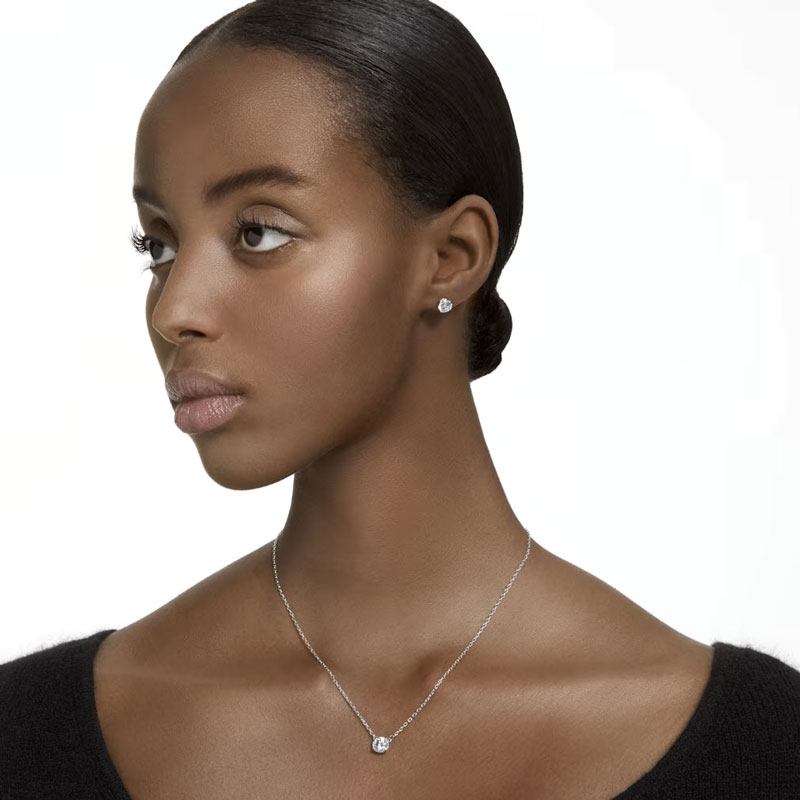 Swarovski Constella Round Cut Necklace and Stud Earring Set, White and Rhodium Tone