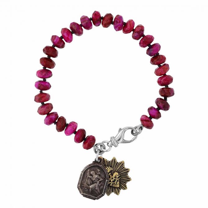 Miracle Icons By Mary Jo Pane Multi Facet Pink Agate Bracelet