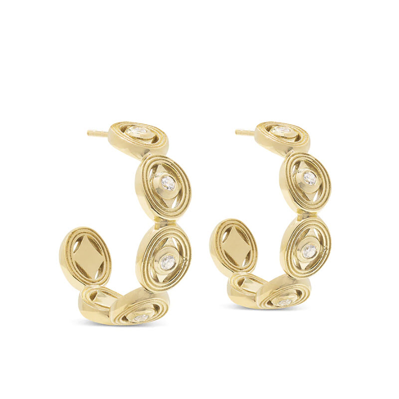 Capucine De Wulf Monique Hoop Earrings, Cubic Zirconia and Yellow Gold Tone