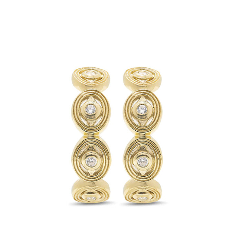 Capucine De Wulf Monique Hoop Earrings, Cubic Zirconia and Yellow Gold Tone