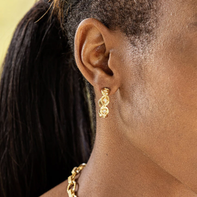 Capucine De Wulf Monique Hoop Earrings, Cubic Zirconia and Yellow Gold Tone