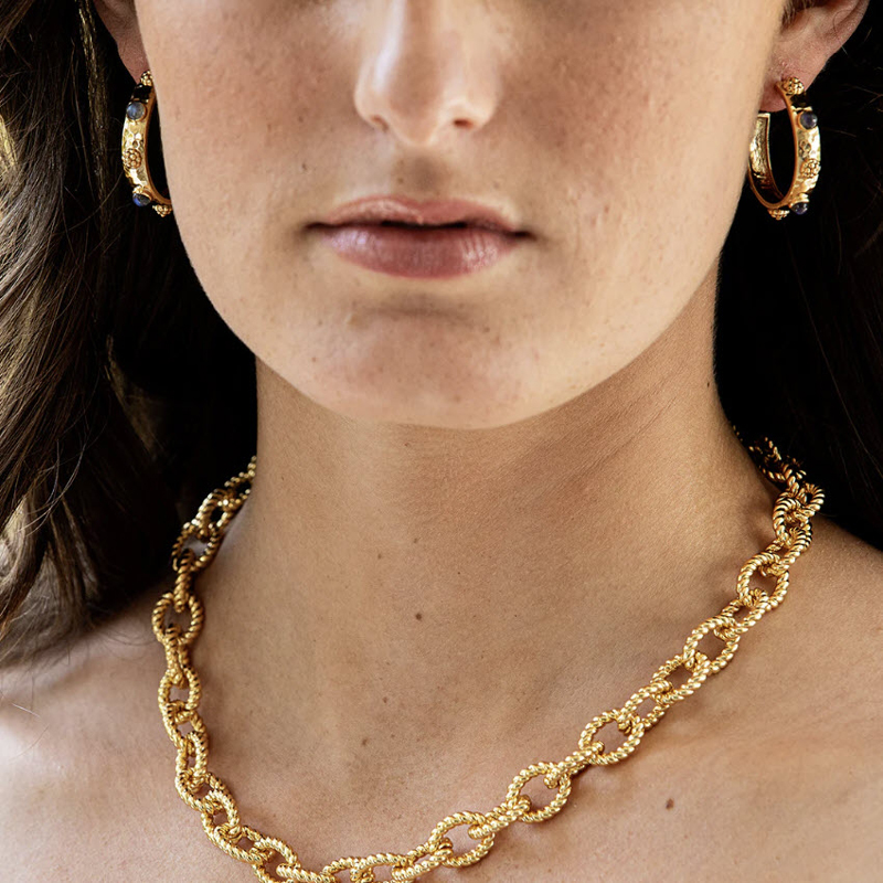 Capucine De Wulf Cleopatra Hoop Earrings, Blue Labradorite