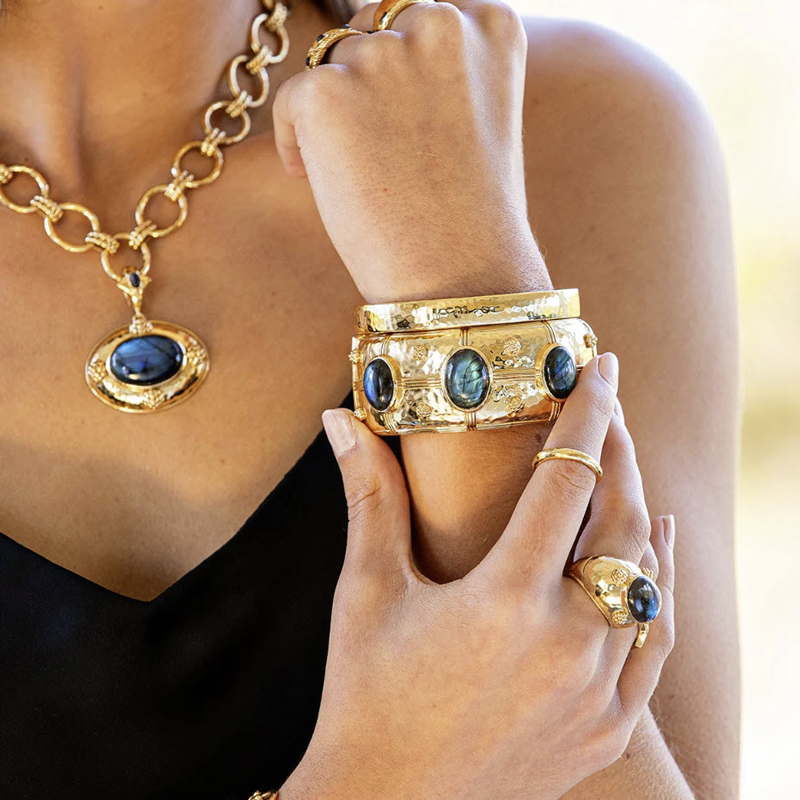 Capucine De Wulf Cleopatra Grande Hinged Bracelet, Blue Labradorite