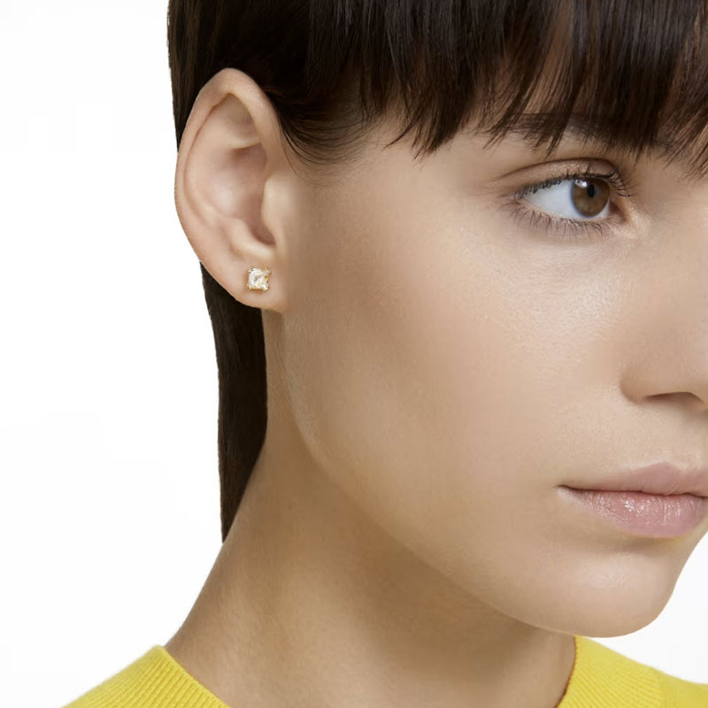 Swarovski Stilla Cushion Cut Stud Earrings, Yellow