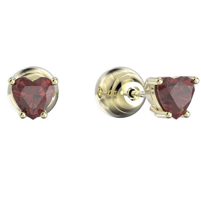 Swarovski Stilla Heart Stud Earrings, Red and Gold Tone