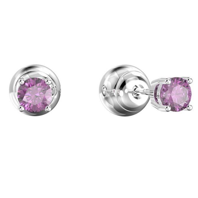 Swarovski Stilla Round Cut Stud Earrings Purple 5639135 Borsheims