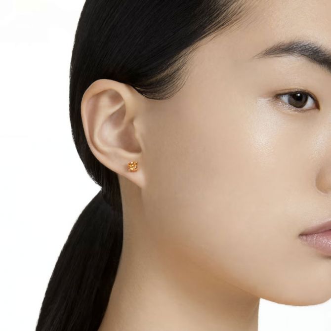 Swarovski Stilla Cushion Cut Stud Earrings, Orange and Yellow Gold