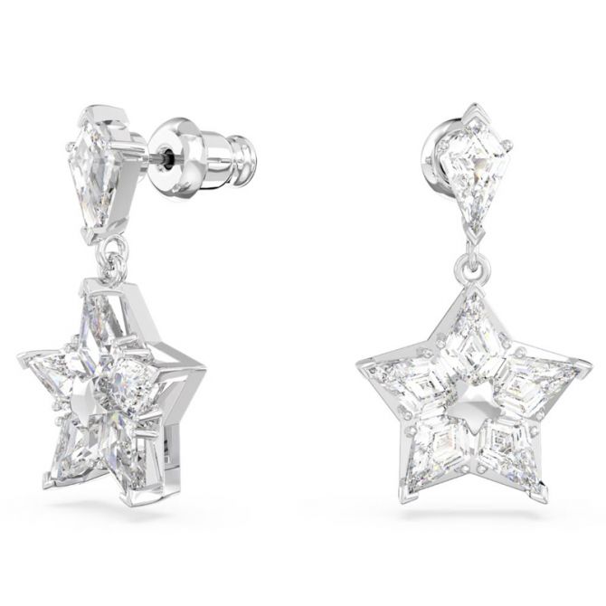 Swarovski Stella Kite Cut Star Drop Earrings, White and Rhodium Plated