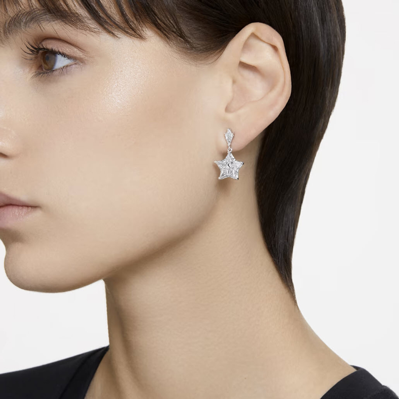 Swarovski Stella Kite Cut Star Drop Earrings, White and Rhodium Plated