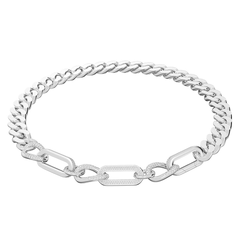 Swarovski Dextera Pave Mixed Links Necklace, White and Silver tone
