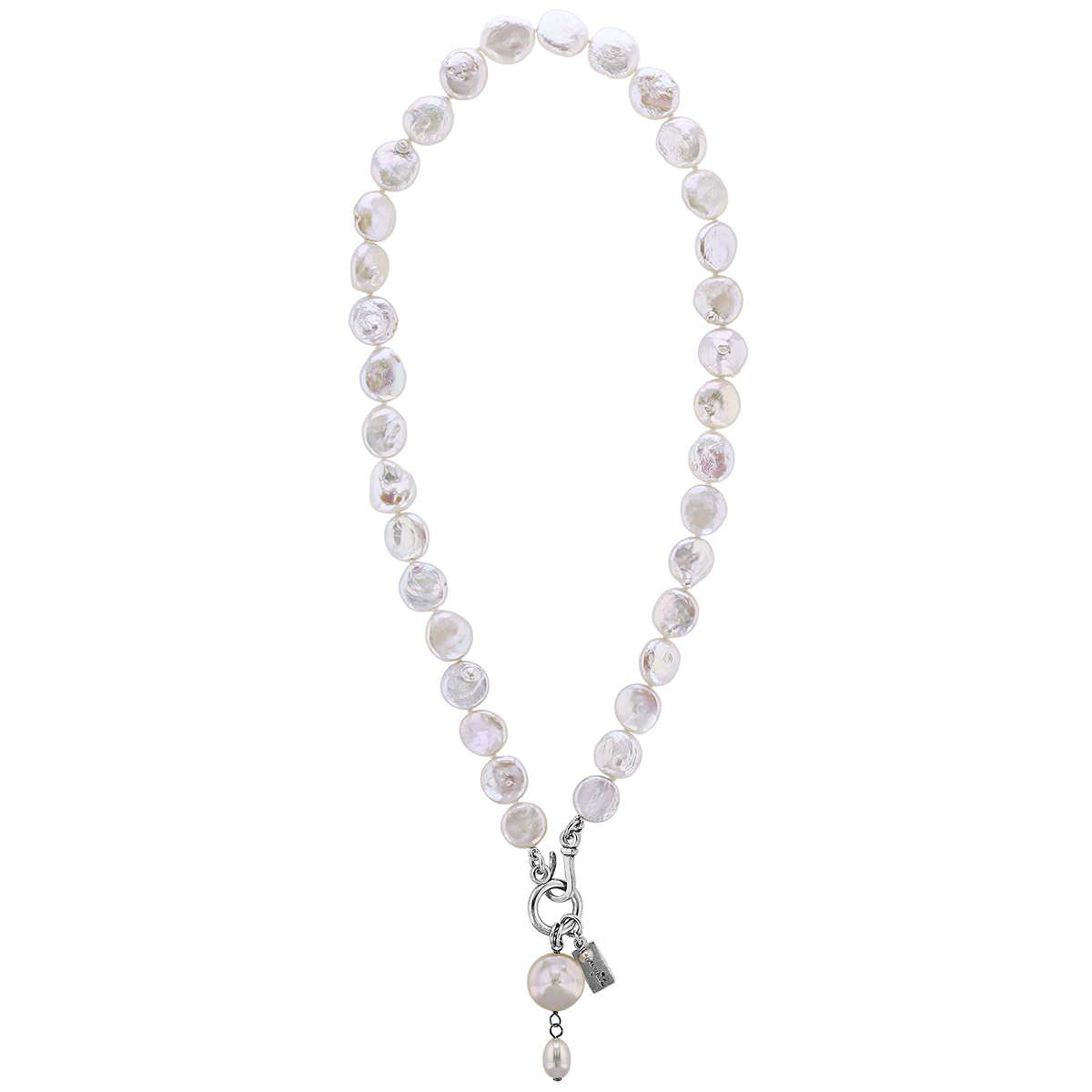 Pearly Girls Coin Pearl Drop Pendant Necklace, 18