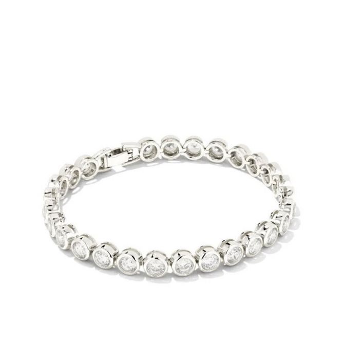 Kendra Scott Carmen Bright Silver tone Tennis Bracelet in White Crystal