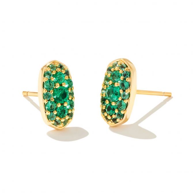 Kendra Scott Grayson Yellow Gold Plated Stud Earrings in Green Crystal