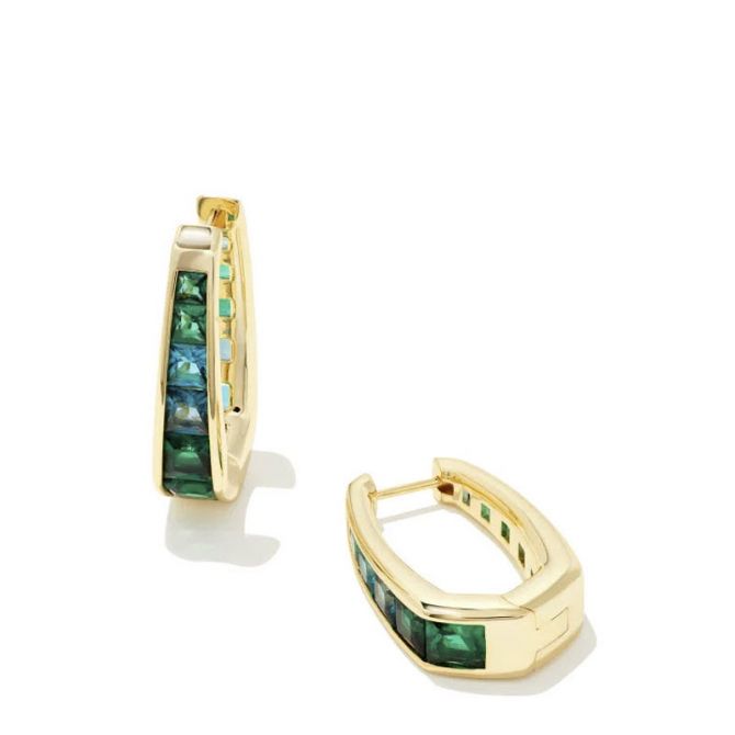 Kendra Scott Parker Gold Tone Hoop Earrings in Emerald Mix
