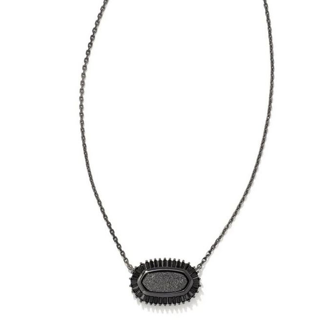 Kendra Scott Baguette Elisa Gunmetal Pendant Necklace in Black Drusy