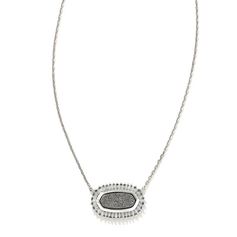 Kendra Scott Baguette Elisa Silver Tone Pendant Necklace in Platinum Drusy