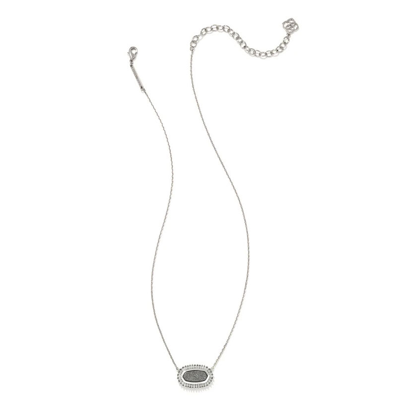 Kendra Scott Baguette Elisa Silver Tone Pendant Necklace in Platinum Drusy