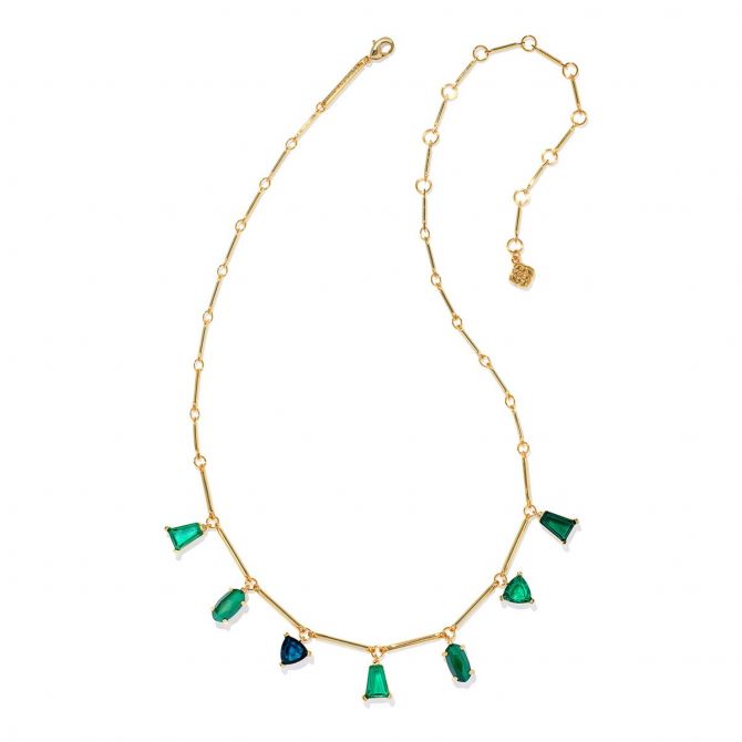 Kendra Scott Blair Yellow Gold Plated Jewel Strand Necklace, Green Mix