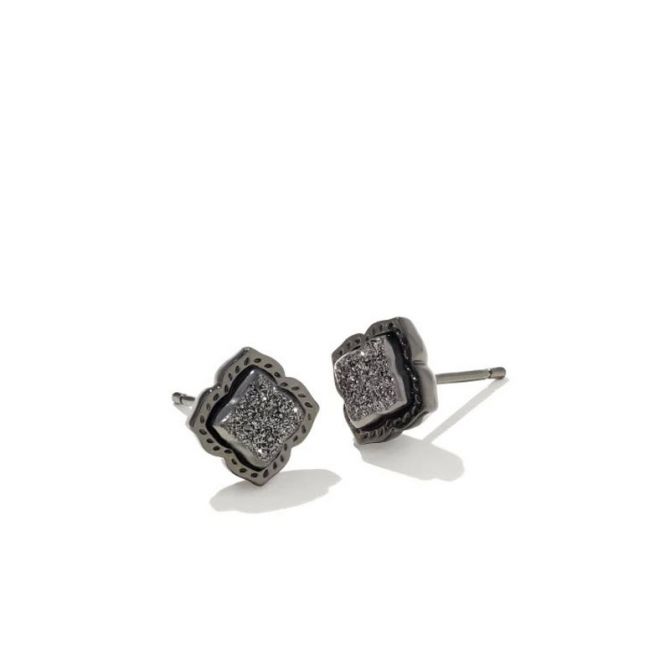 Kendra Scott Mallory Gunmetal Stud Earrings in Black Drusy