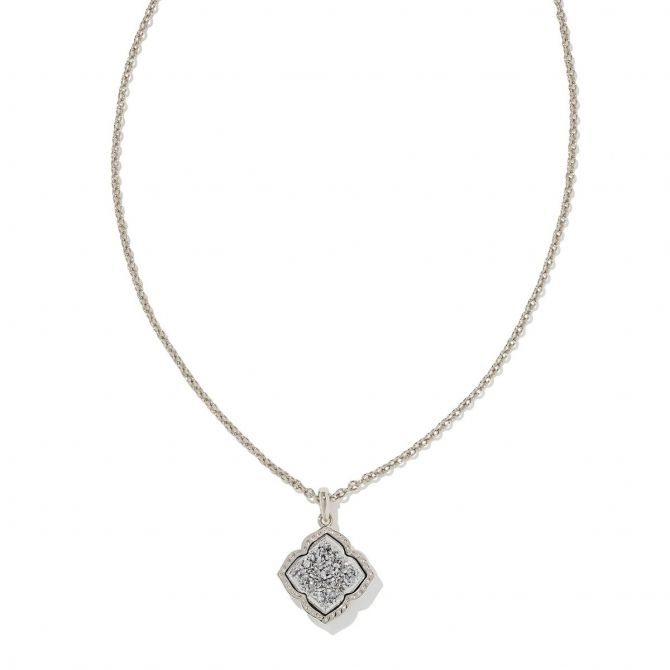 Kendra Scott Mallory Silver Plated Pendant Necklace in Platinum Drusy