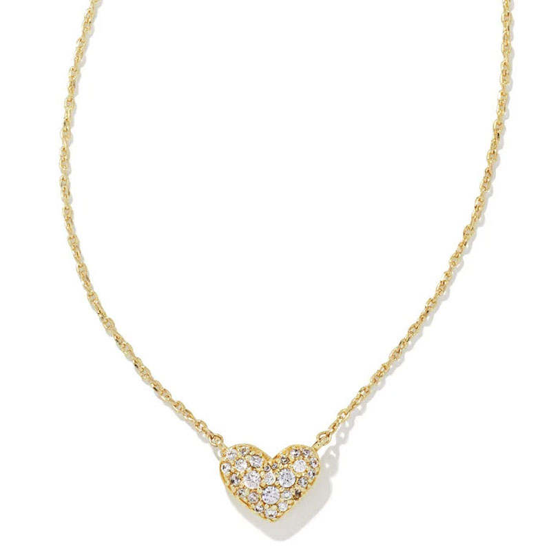 Kendra Scott Ari Gold Tone Pave Crystal Heart Necklace in White Crystal ...
