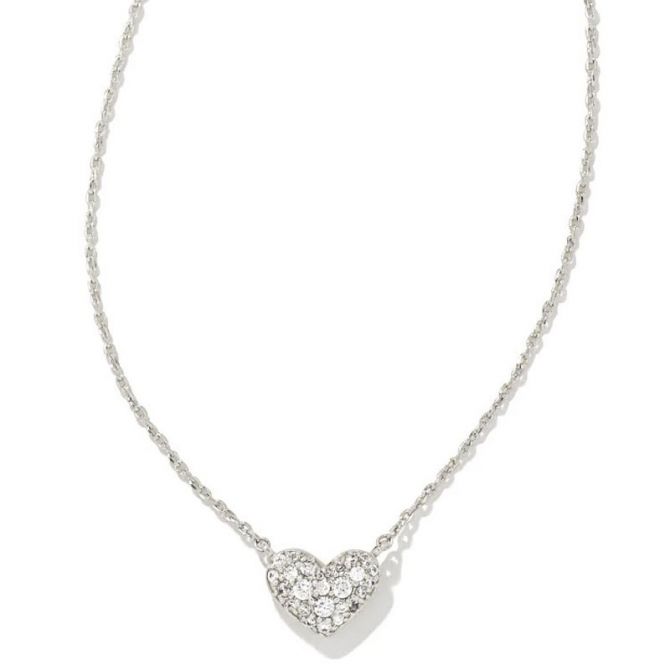 Kendra Scott Ari Silver Tone Pave Crystal Heart Necklace in