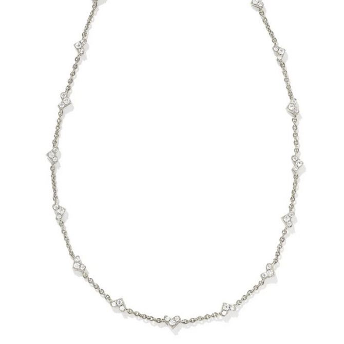 Kendra Scott Haven Silver Tone Crystal Heart Strand Necklace in White Crystal