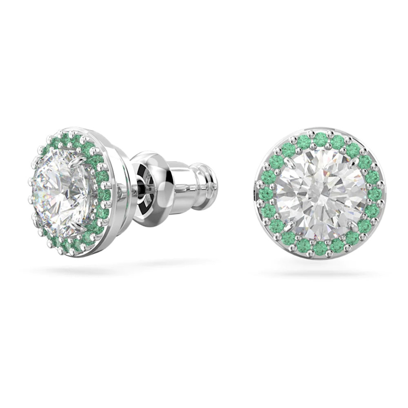 Swarovski Constella Pave Round Halo Stud Earrings, Green and White Crystal