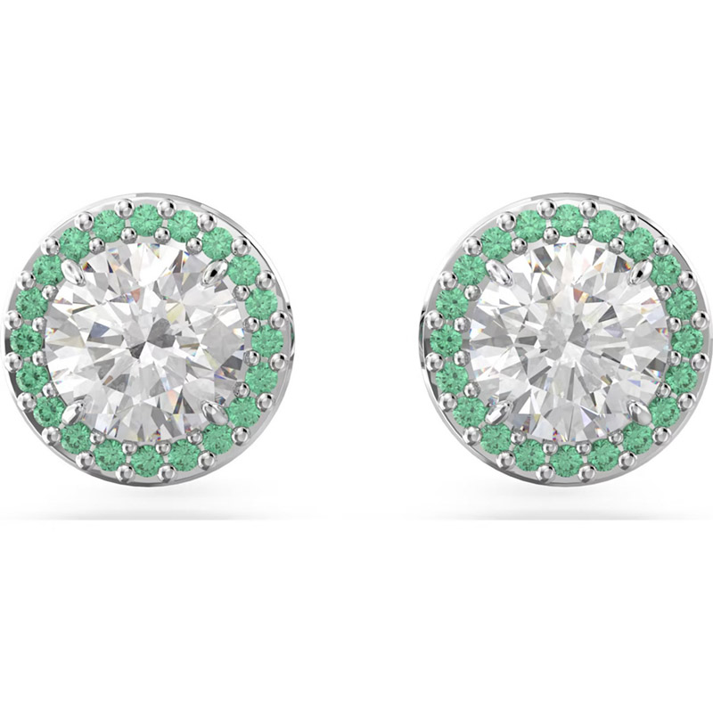 Swarovski Constella Pave Round Halo Stud Earrings, Green and White Crystal