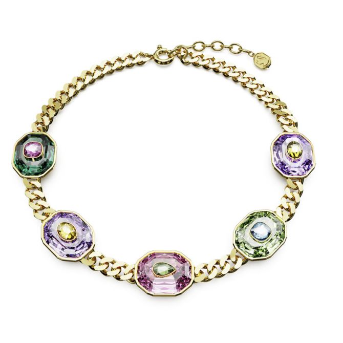 Swarovski Chroma Mixed Cuts Multicolored Choker Necklace, Gold Tone Plated